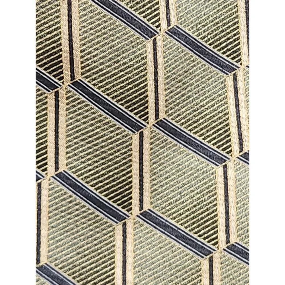 Renzo pure silk Hand‎ made geometric neck tie diamond/cube blue gold green